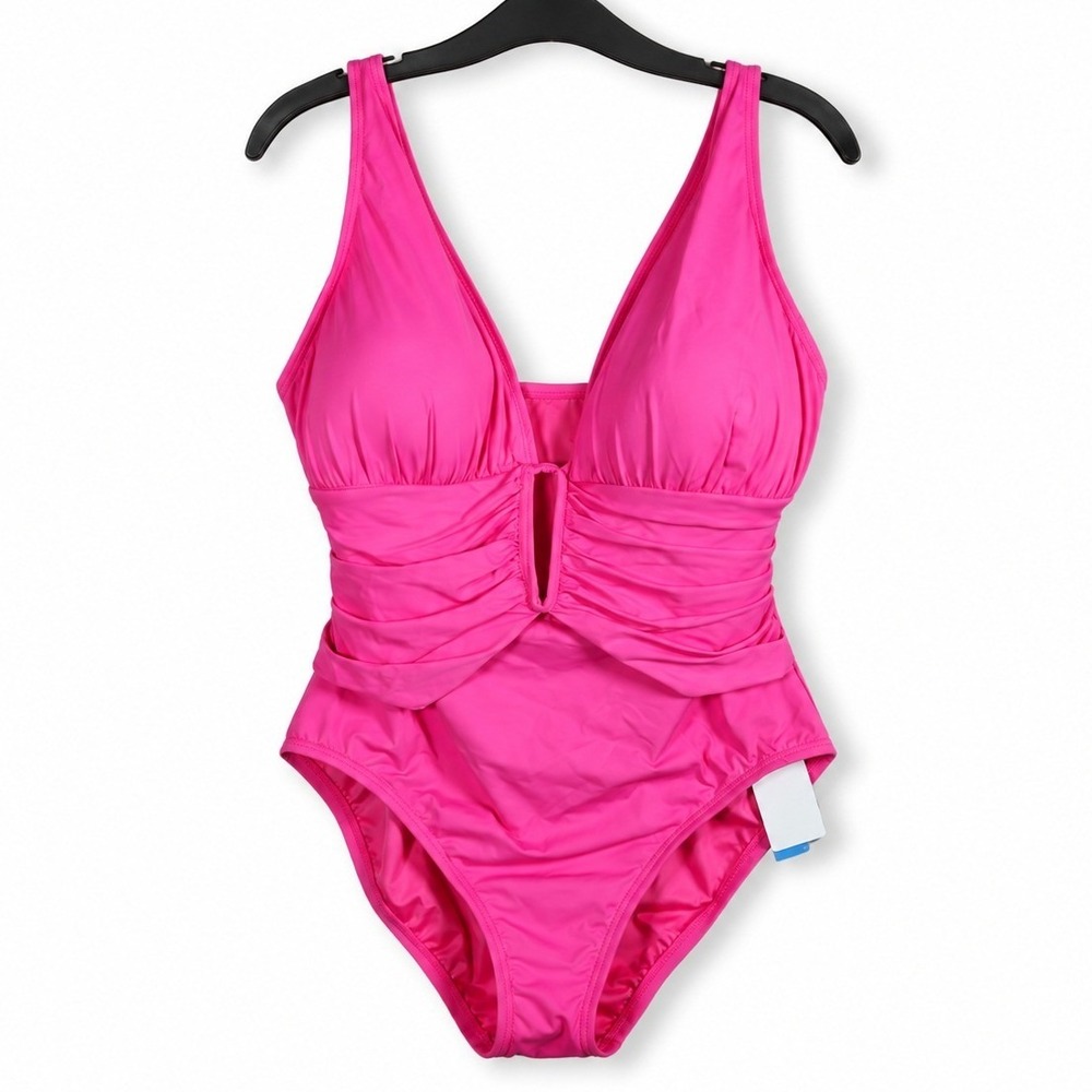 Bleu Rod Beattie One Piece Swimsuit Women 18W Pink Bling Ruched Keyhole Vacation